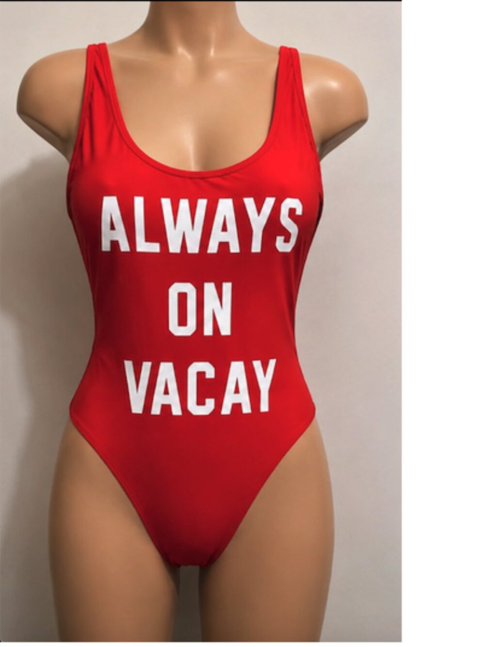Summer Mae Women's Size XL Red White One Piece “Always On Vacay” Swimsuit